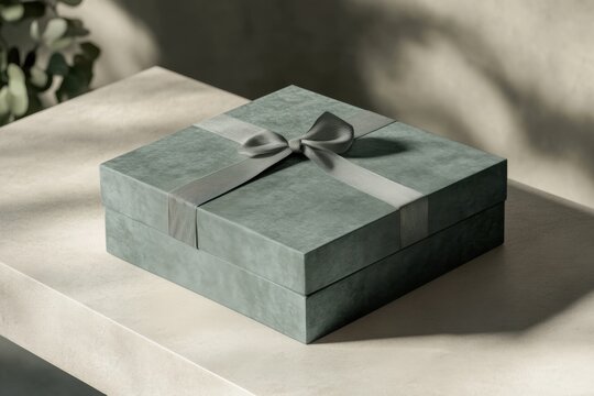 Sophisticated high-quality box mockup on a minimalist surface with soft lighting