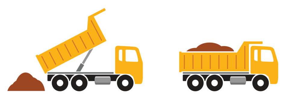 yellow dump truck silhouette symbols tipping dirt side view transparent background