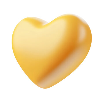 yellow heart 3d render icon isolated on transparent background cutout