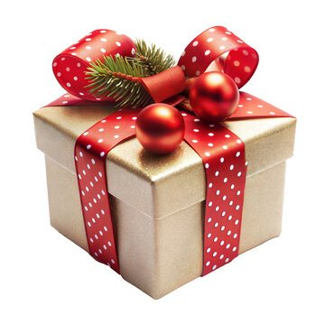 christmas gift box cut out. Isolated on Transparent background. Copy space.