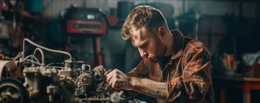 Diligent mechanic repairing engines with precision, 4K hyperrealistic photo