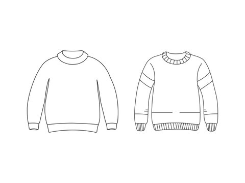 Winter sweater outline. Knitted winter jumpers. Christmas Ugly Sweater outline vector, Christmas ugly sweater line art.