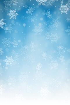 Christmas background with blue pattern winter card snow snowflakes portrait format copyspace copy space