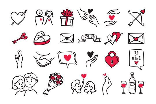 Doodle Love Network Icons, Valentine's Day Outline Illustration