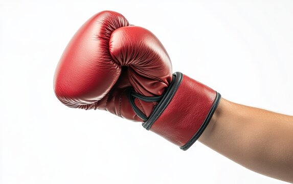 Hand wearing boxing gloves isolated stock photo on white background 