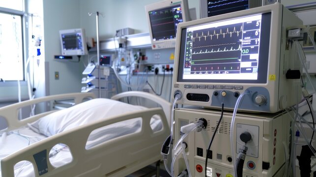 Life-saving equipment and medical equipment in modern hospital rooms, sterile rooms