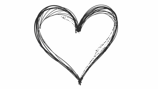 heart silhouette drawn with black pen on white background in doodle style. symbol of love for valentine's day