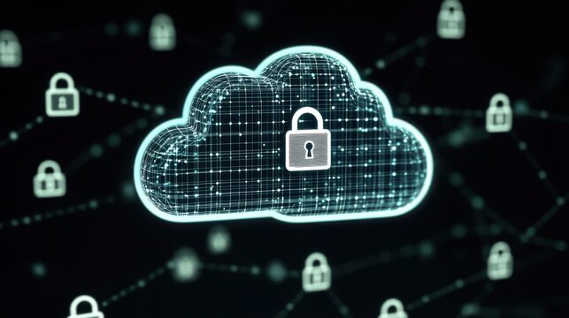 A secure cloud icon surrounded by floating personal data points