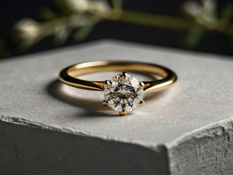 An elegant diamond engagement ring with a prominent solitaire, set on a slender gold band.