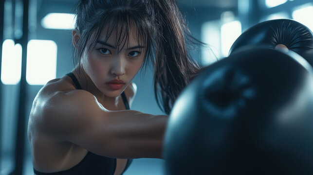 Dynamic fitness model in action - boxing photography for motivation and health