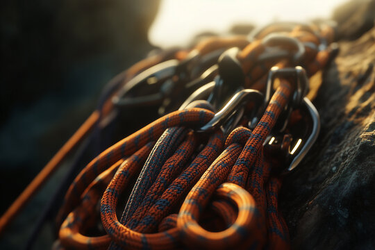 Colorful Climbing Ropes and Gear