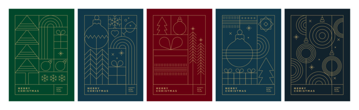 Christmas and New Year Cards Collection. Modern abstract vector illustrations for greeting card, party invitation card, website banner, social media banner, marketing material.