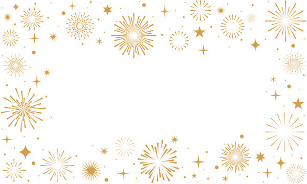 Fireworks background, gold fireworks vector border, frame