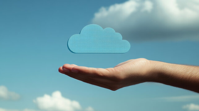 A hand holding a cloud icon represents cloud computing. This means storing and sharing data online, like photos and documents, instead of just on your computer.