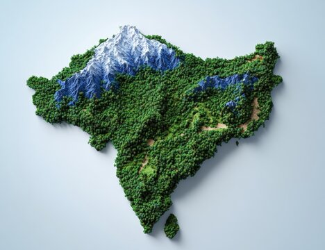 Lush Green India Map Concept with Snow-Capped Himalayas in Background