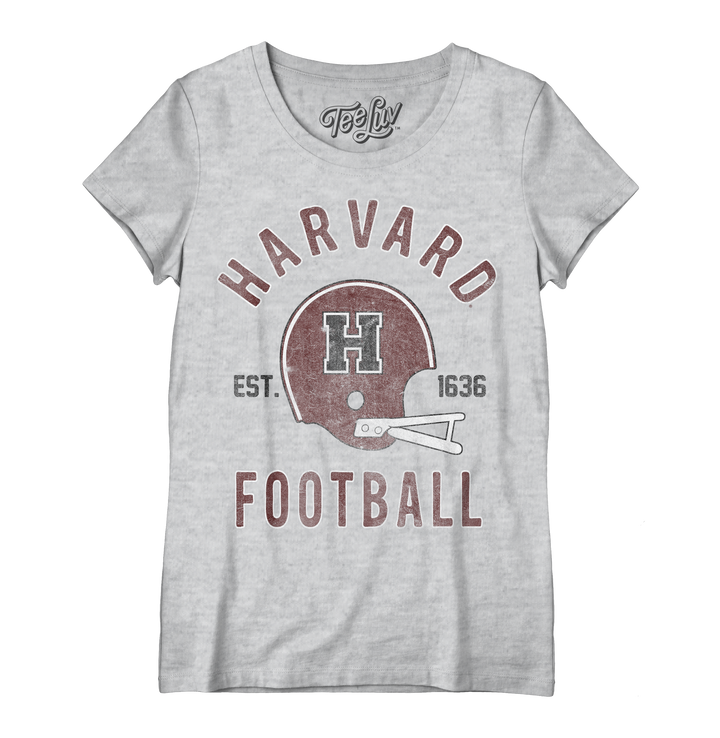 Harvard Football Distressed Women's Crew T-Shirt - Gray