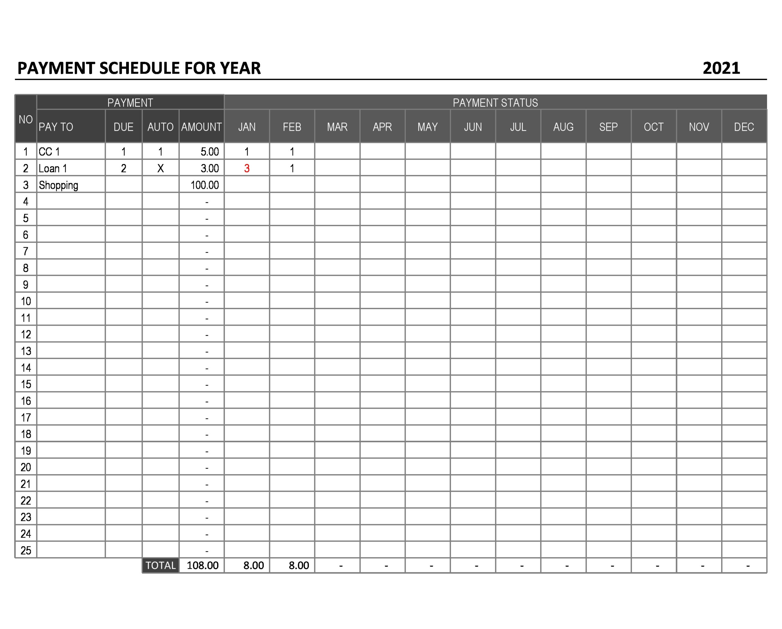 Payments Schedule Template