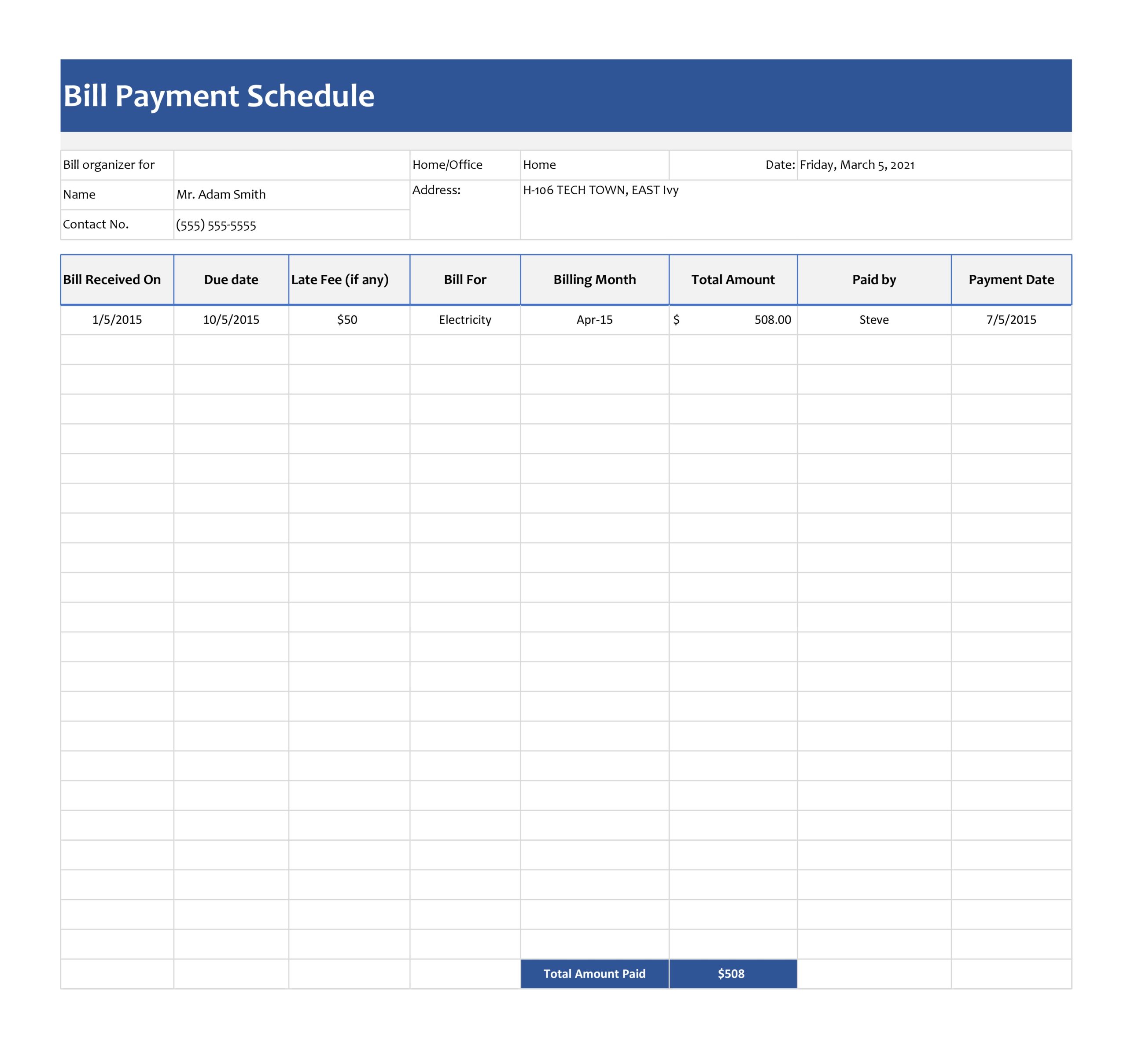 Free Payment Schedule Template