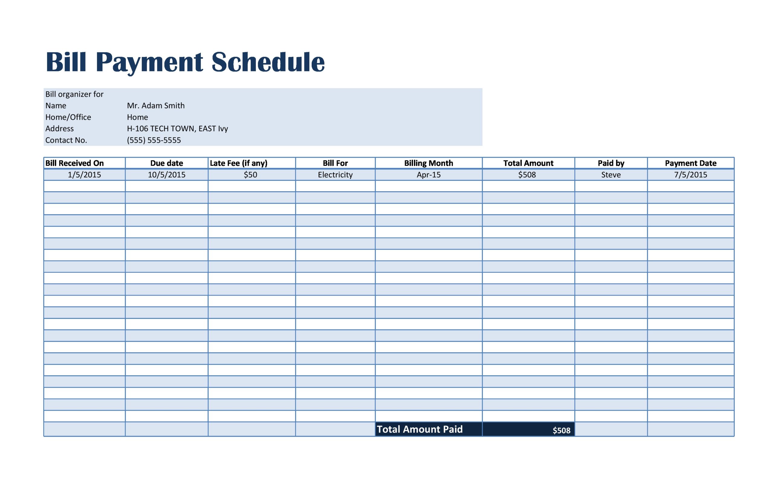 Project Payment Schedule Template