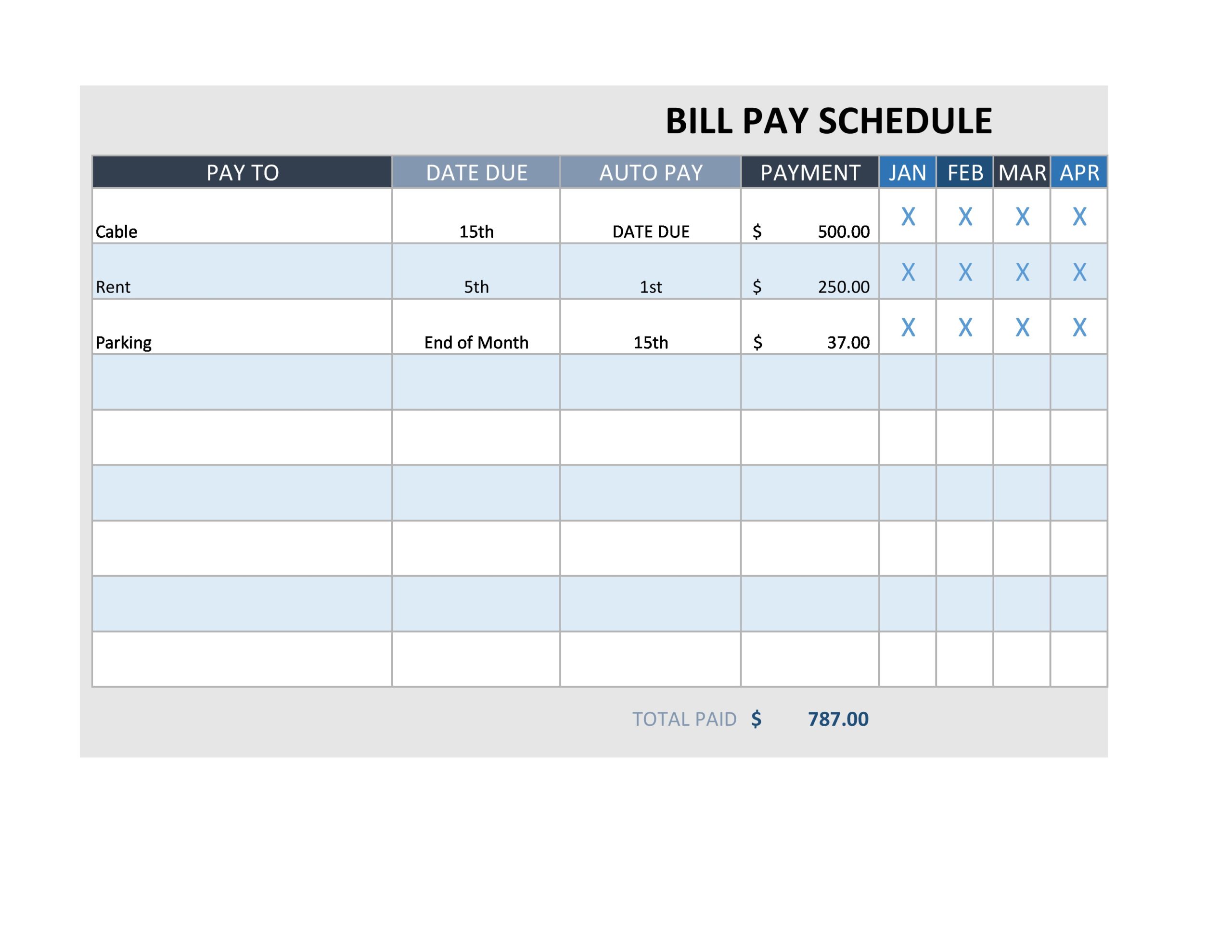 Schedule Of Payments Template