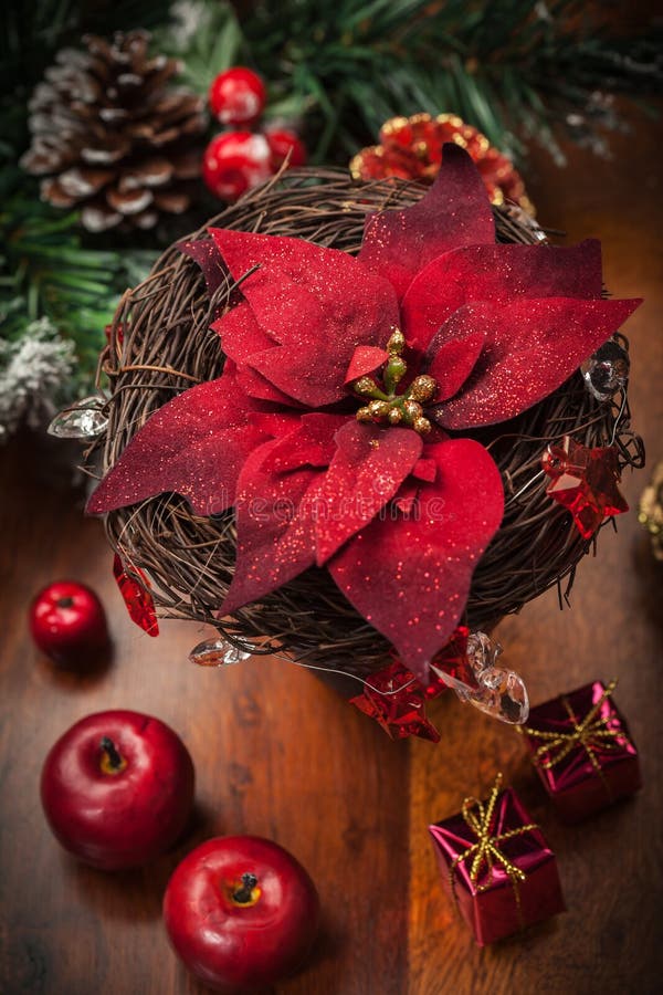 Christmas Flower with Decoration Stock Image - Image of apple, leaf ...