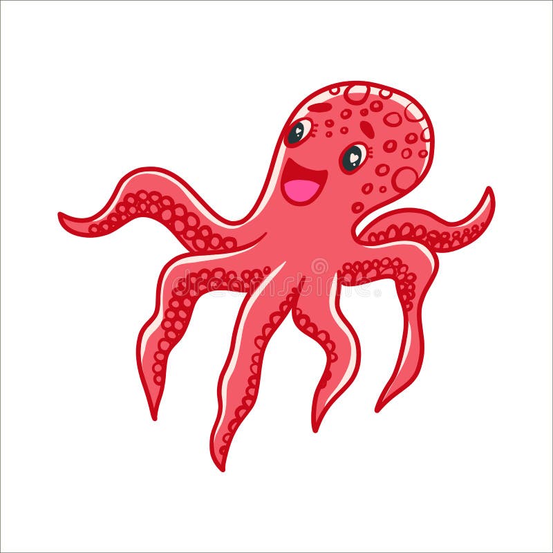 Cute red octopus smiling stock vector. Illustration of drawing - 242920213