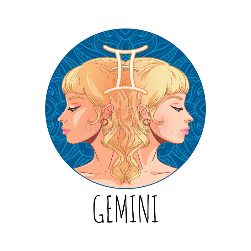 Gemini Zodiac Sign Artwork, Beautiful Girl Face, Horoscope Symbol, Star ...