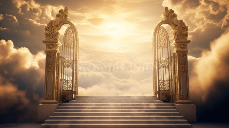 Golden Gates of Heaven with Glowing Light Stock Illustration ...