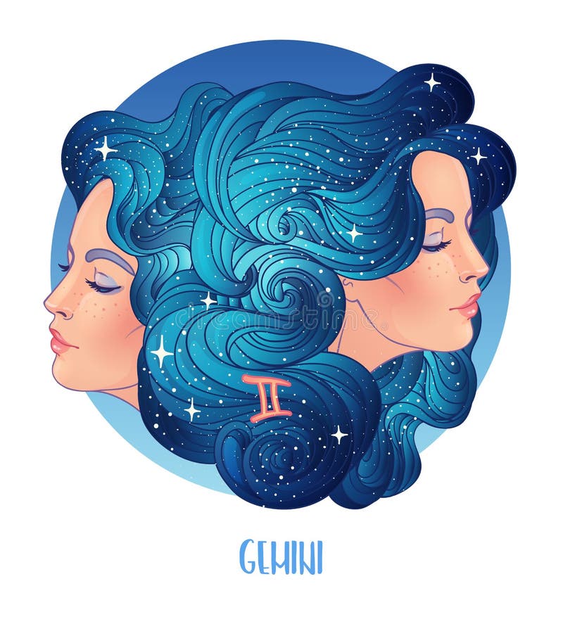 Illustration of Gemini Zodiac Sign As a Beautiful Girl Stock ...