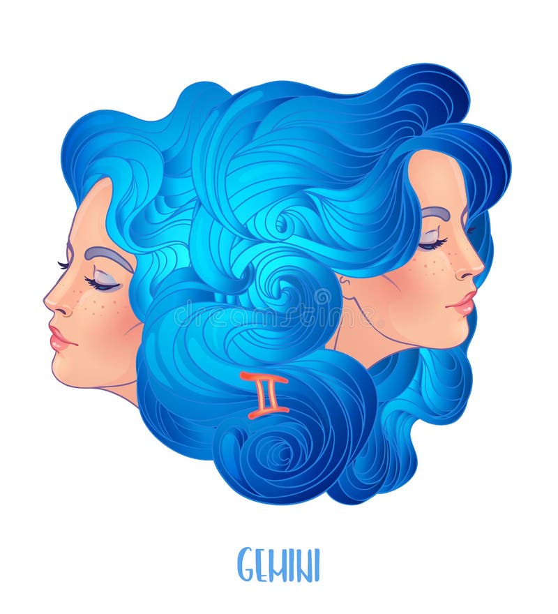 Illustration of Gemini Zodiac Sign As a Beautiful Girl Stock ...