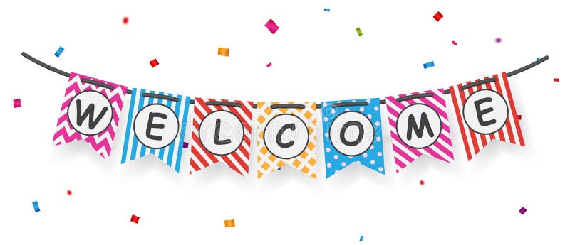 Welcome sign with confetti stock vector. Illustration of lettering ...