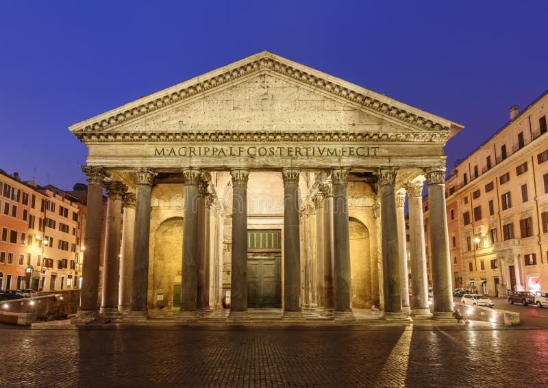 Pantheon Building in Rome at Night, Italy Editorial Stock Photo - Image ...