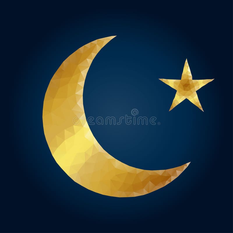 Polygonal Gold Half Moon and Star Stock Vector - Illustration of design ...