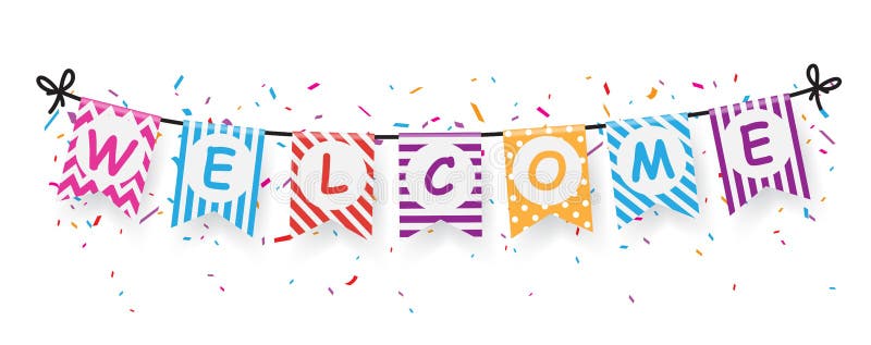 Welcome Sign Banner with Bunting Flags Stock Vector - Illustration of ...