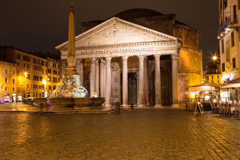 Roman Pantheon Square by Night Stock Photo - Image of roman, della ...