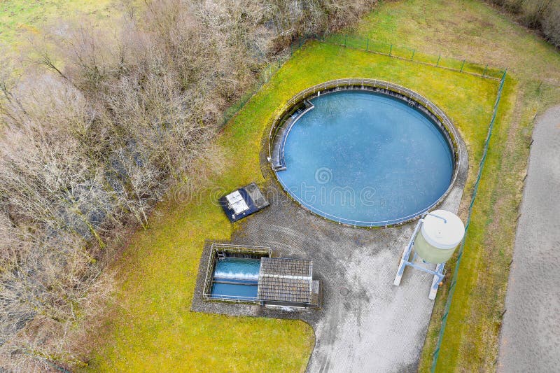 Small Wastewater Treatment Plant in Winter from Above Stock Image ...