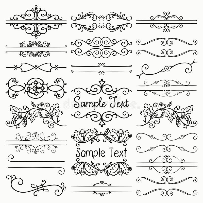 Vector Black Hand Drawn Dividers, Text Frames, Swirls