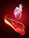 3D illustration of a human coronary artery with normal blood flow after angioplasty with a stent