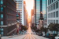 Downtown San Francisco with California Street at sunrise, San Francisco, California, USA