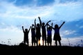 Silhouette, group of happy children