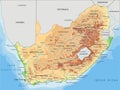 High detailed South Africa physical map with labeling.