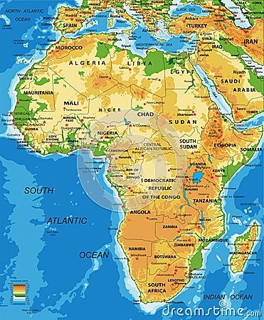 Africa-physical map Vector Illustration