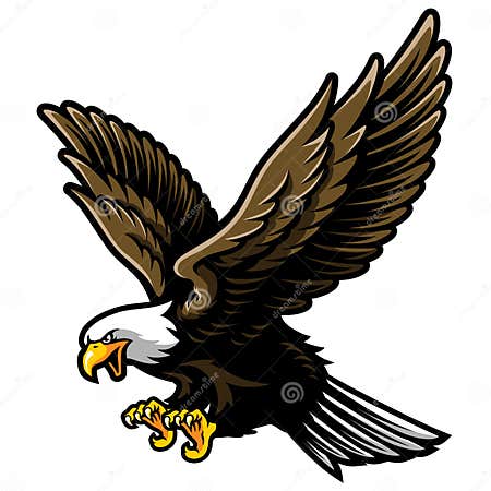 American Bald Eagle with Open Wings and Claws in Cartoon Style Stock ...