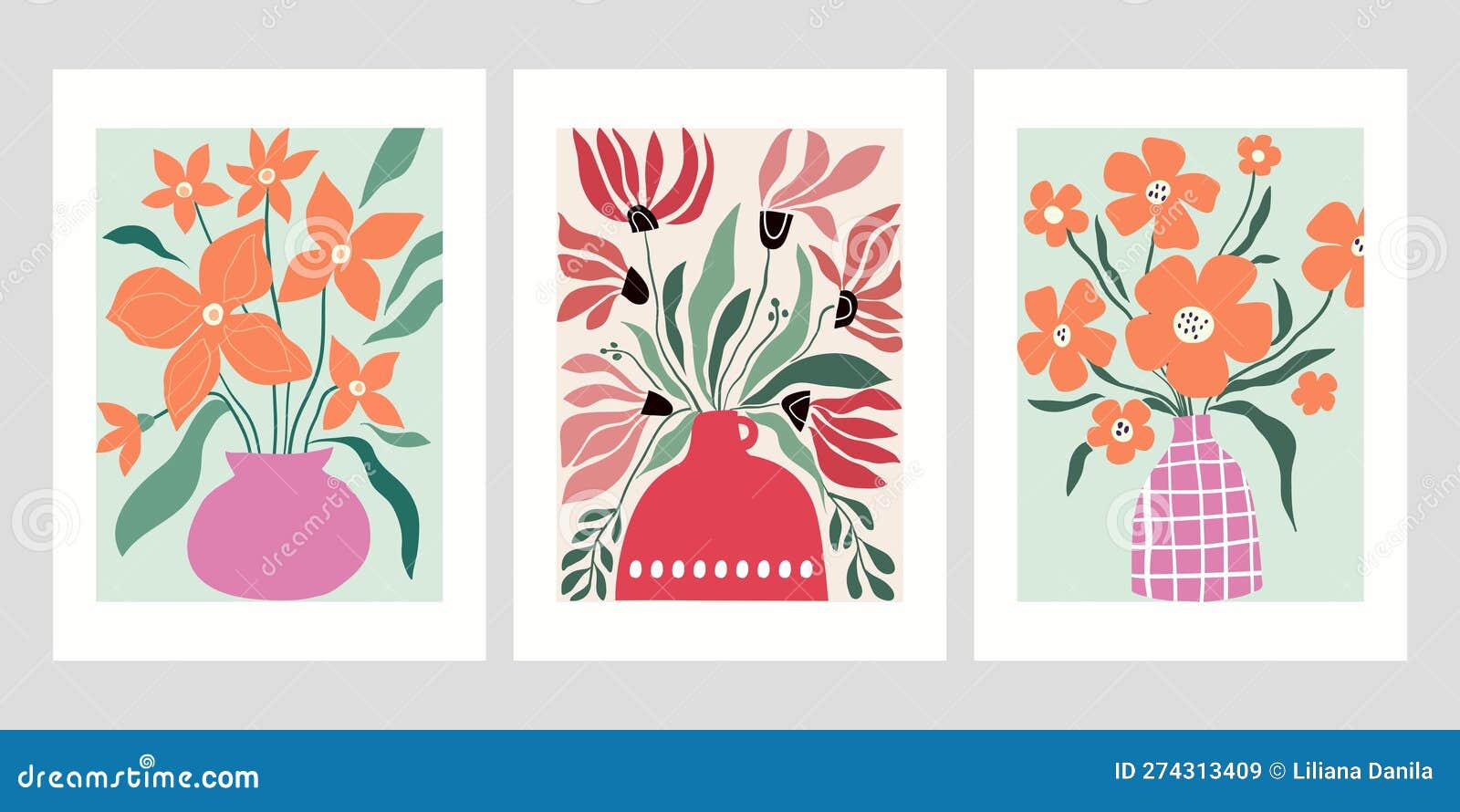 Abstract Contemporary Posters with Floral Design, Flowers in Pots ...