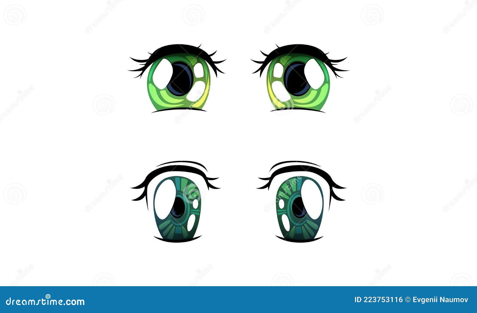 Beautiful Green and Blue Eyes with Shiny Light Reflections Set ...