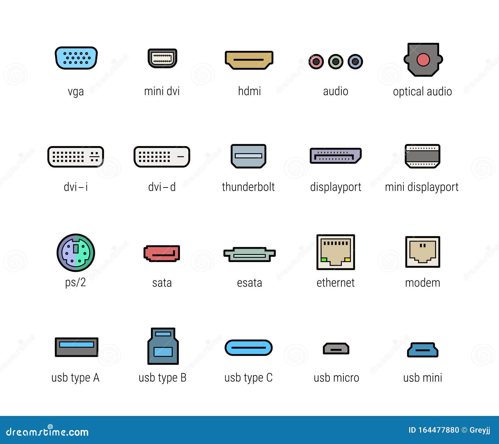 Computer Interface Ports Icons Stock Vector - Illustration of modem ...