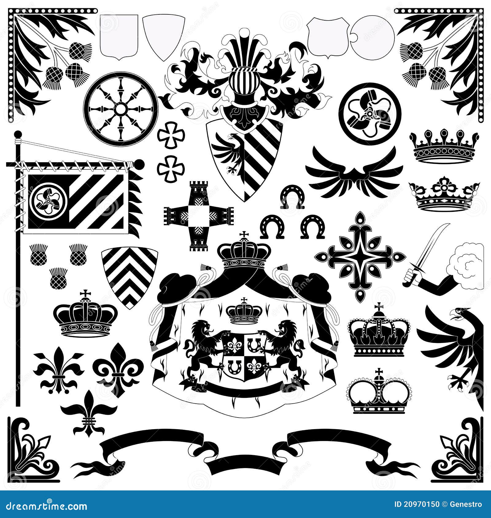 Heraldic set stock vector. Illustration of corner, arms - 20970150