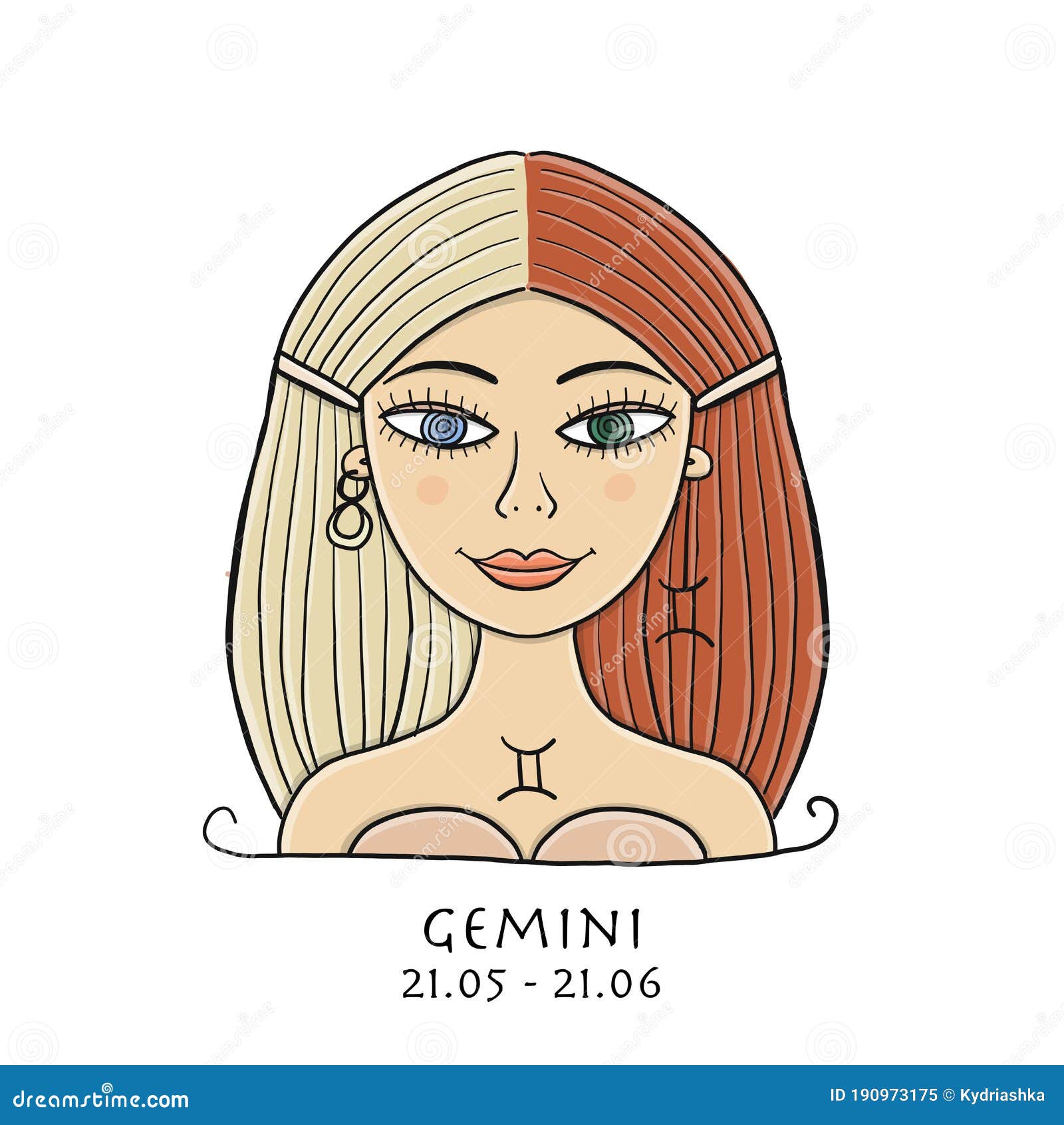 Illustration of Gemini Zodiac Sign. Element of Air. Beautiful Girl ...