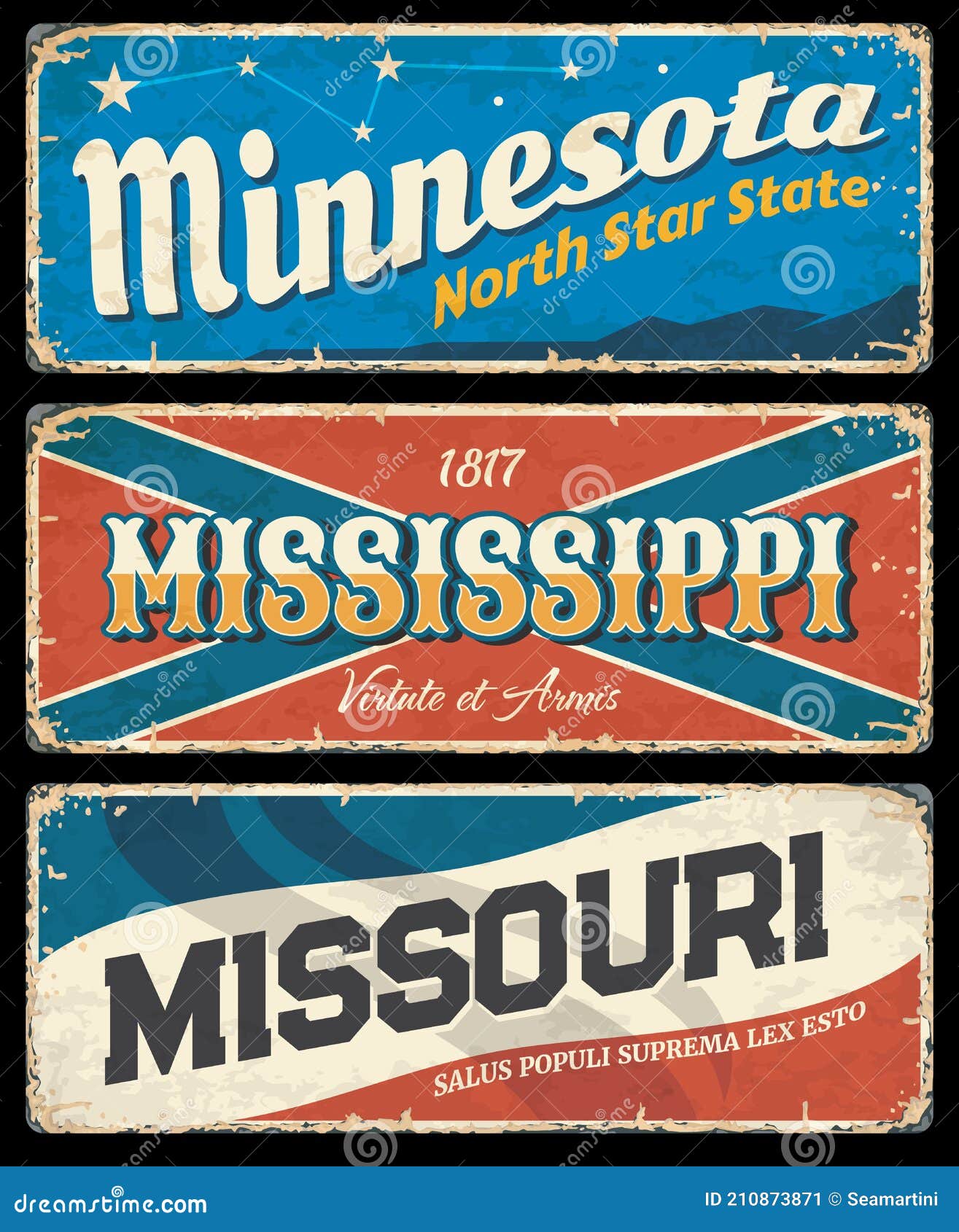 Mississippi, Minnesota and Missouri Vintage Signs Stock Vector ...