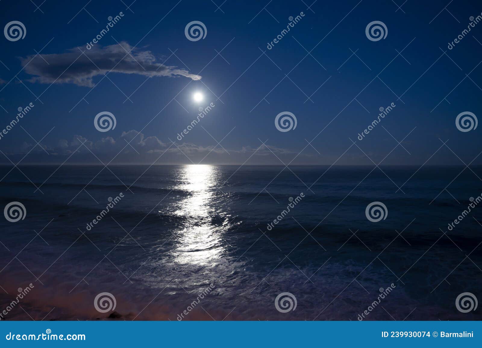 Moonlight Path on Water of Atlantic Ocean at Night on Tenerife and Dark ...